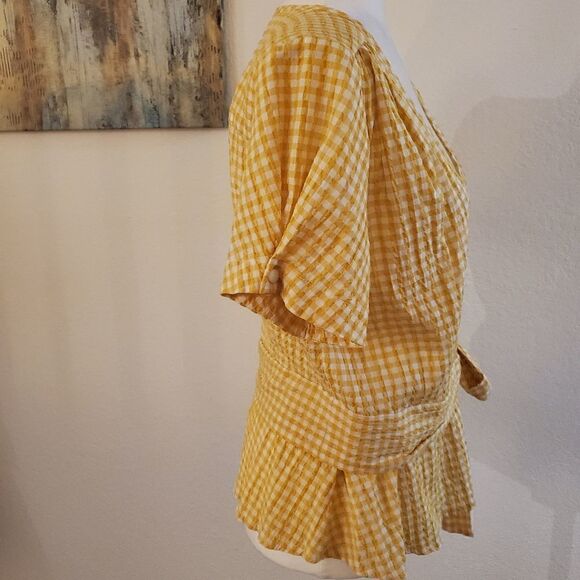 Max Studio Yellow Checker wrap blouse L - Picture 7 of 14